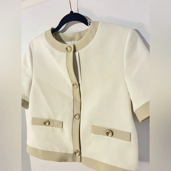 ZARA Short Sleeve Combination Contrast Blazer | Small, New - Picture 15 of 16